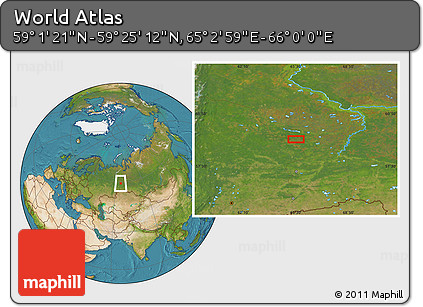 Satellite Location Map of the Area around 59° 13' 17" N, 65° 31' 30" E