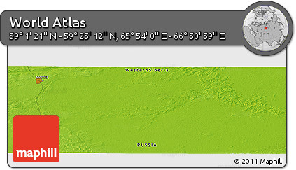 Physical Panoramic Map of the Area around 59° 13' 17" N, 66° 22' 30" E