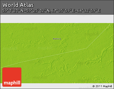 Physical 3D Map of the Area around 59° 13' 17" N, 68° 4' 29" E