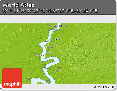 Physical 3D Map of the Area around 59° 13' 17" N, 68° 55' 30" E