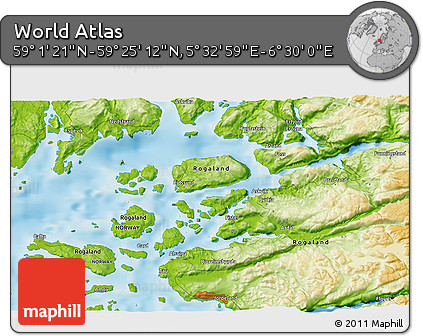 Physical 3D Map of the Area around 59° 13' 17" N, 6° 1' 30" E