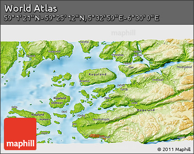 Physical 3D Map of the Area around 59° 13' 17" N, 6° 1' 30" E