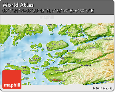 Physical 3D Map of the Area around 59° 13' 17" N, 6° 1' 30" E