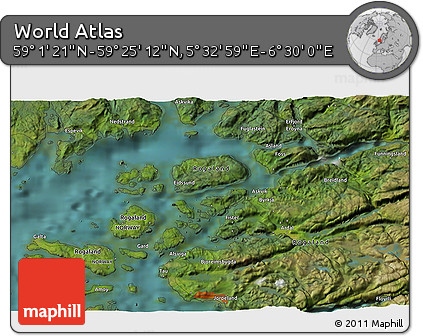 Satellite 3D Map of the Area around 59° 13' 17" N, 6° 1' 30" E