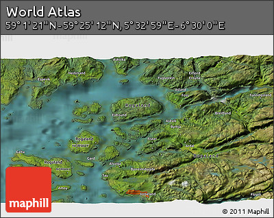 Satellite 3D Map of the Area around 59° 13' 17" N, 6° 1' 30" E