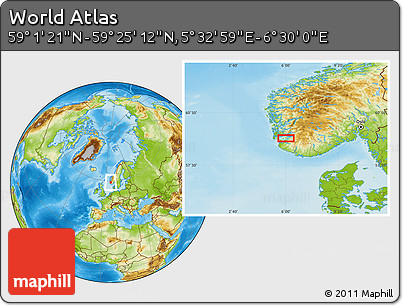 Physical Location Map of the Area around 59° 13' 17" N, 6° 1' 30" E