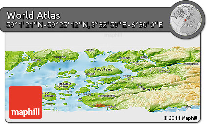 Physical Panoramic Map of the Area around 59° 13' 17" N, 6° 1' 30" E