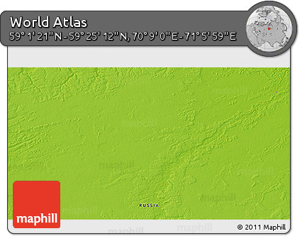 Physical 3D Map of the Area around 59° 13' 17" N, 70° 37' 30" E