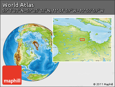 Physical Location Map of the Area around 59° 13' 17" N, 71° 19' 29" W
