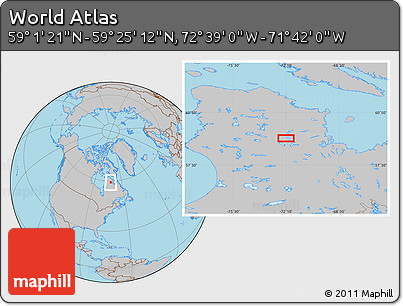 Gray Location Map of the Area around 59° 13' 17" N, 72° 10' 30" W