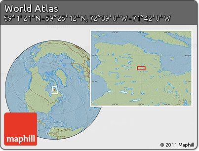 Savanna Style Location Map of the Area around 59° 13' 17" N, 72° 10' 30" W, hill shading
