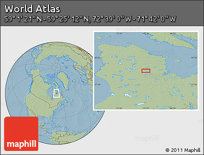 Savanna Style Location Map of the Area around 59° 13' 17" N, 72° 10' 30" W, hill shading