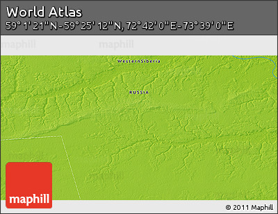 Physical 3D Map of the Area around 59° 13' 17" N, 73° 10' 30" E