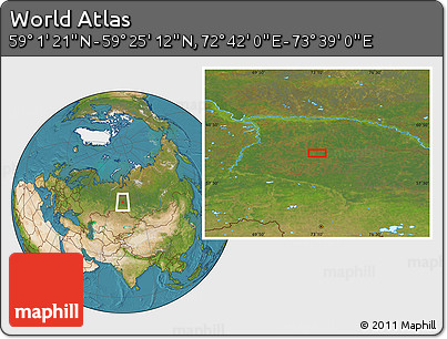 Satellite Location Map of the Area around 59° 13' 17" N, 73° 10' 30" E