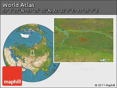 Satellite Location Map of the Area around 59° 13' 17" N, 73° 10' 30" E