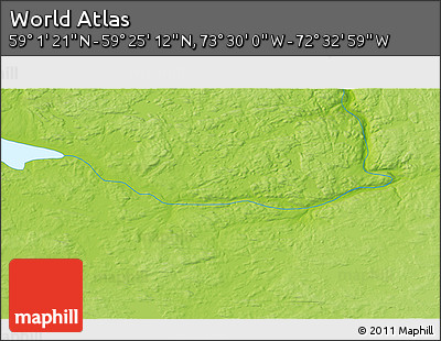 Physical 3D Map of the Area around 59° 13' 17" N, 73° 1' 30" W