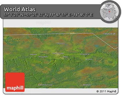 Satellite 3D Map of the Area around 59° 13' 17" N, 78° 16' 30" E