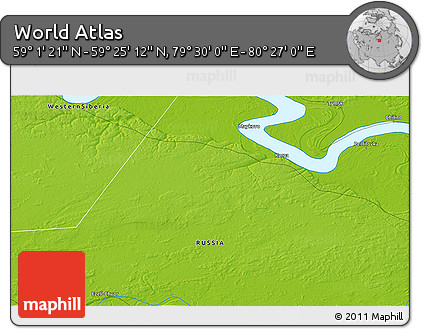 Physical 3D Map of the Area around 59° 13' 17" N, 79° 58' 29" E