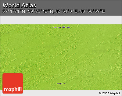 Physical 3D Map of the Area around 59° 13' 17" N, 83° 22' 30" E
