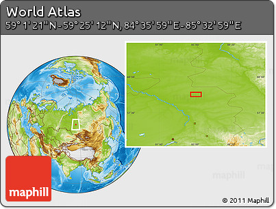 Physical Location Map of the Area around 59° 13' 17" N, 85° 4' 29" E