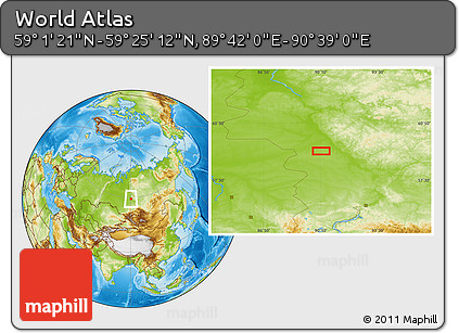 Physical Location Map of the Area around 59° 13' 17" N, 90° 10' 30" E