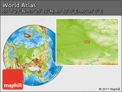 Physical Location Map of the Area around 59° 13' 17" N, 90° 10' 30" E