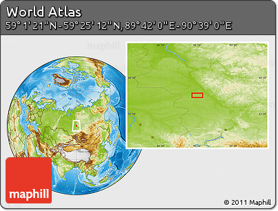 Physical Location Map of the Area around 59° 13' 17" N, 90° 10' 30" E