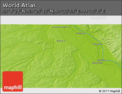 Physical 3D Map of the Area around 59° 13' 17" N, 91° 1' 30" E