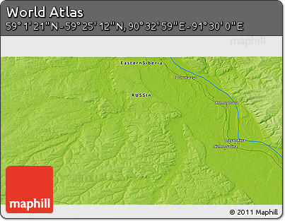 Physical 3D Map of the Area around 59° 13' 17" N, 91° 1' 30" E