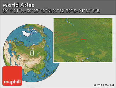 Satellite Location Map of the Area around 59° 13' 17" N, 91° 1' 30" E