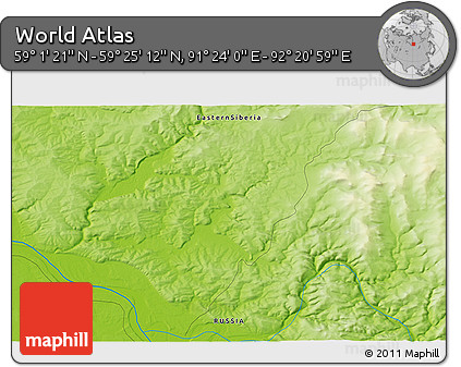 Physical 3D Map of the Area around 59° 13' 17" N, 91° 52' 30" E