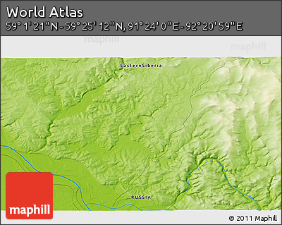 Physical 3D Map of the Area around 59° 13' 17" N, 91° 52' 30" E