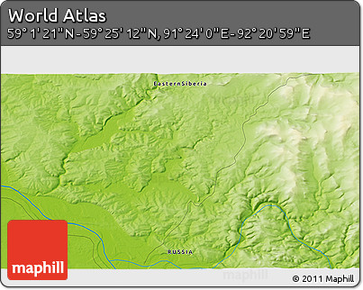 Physical 3D Map of the Area around 59° 13' 17" N, 91° 52' 30" E