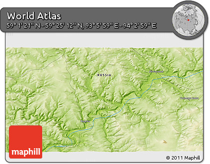 Physical 3D Map of the Area around 59° 13' 17" N, 93° 34' 29" E