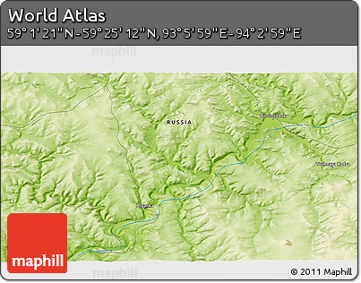 Physical 3D Map of the Area around 59° 13' 17" N, 93° 34' 29" E