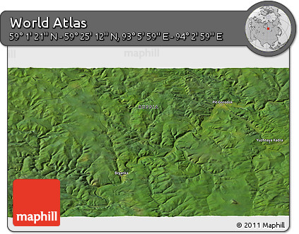 Satellite 3D Map of the Area around 59° 13' 17" N, 93° 34' 29" E