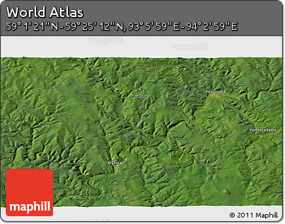 Satellite 3D Map of the Area around 59° 13' 17" N, 93° 34' 29" E