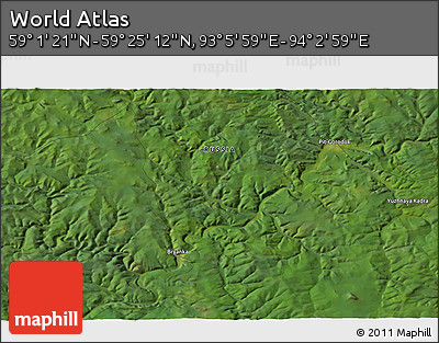 Satellite 3D Map of the Area around 59° 13' 17" N, 93° 34' 29" E