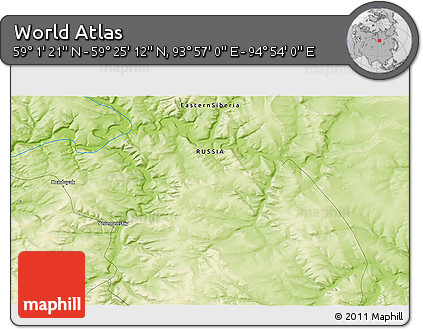 Physical 3D Map of the Area around 59° 13' 17" N, 94° 25' 30" E