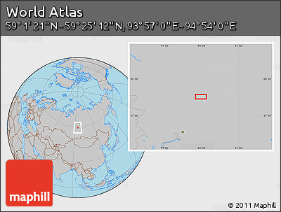 Gray Location Map of the Area around 59° 13' 17" N, 94° 25' 30" E