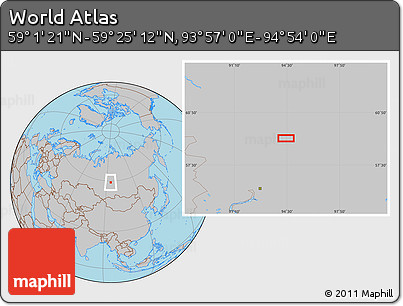 Gray Location Map of the Area around 59° 13' 17" N, 94° 25' 30" E