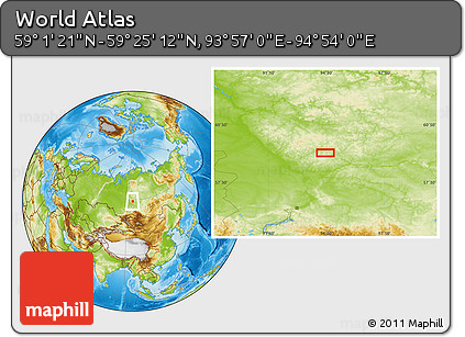 Physical Location Map of the Area around 59° 13' 17" N, 94° 25' 30" E