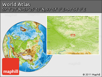 Physical Location Map of the Area around 59° 13' 17" N, 94° 25' 30" E