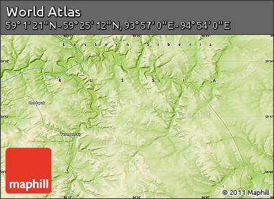 Physical Map of the Area around 59° 13' 17" N, 94° 25' 30" E
