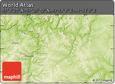 Physical Map of the Area around 59° 13' 17" N, 94° 25' 30" E