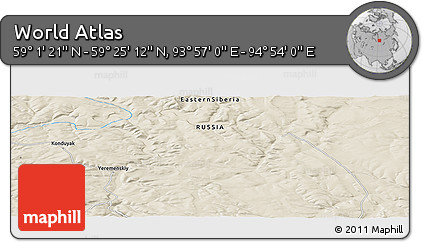 Shaded Relief Panoramic Map of the Area around 59° 13' 17" N, 94° 25' 30" E