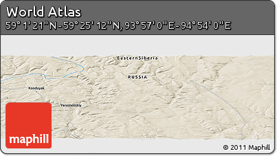Shaded Relief Panoramic Map of the Area around 59° 13' 17" N, 94° 25' 30" E