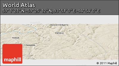 Shaded Relief Panoramic Map of the Area around 59° 13' 17" N, 94° 25' 30" E