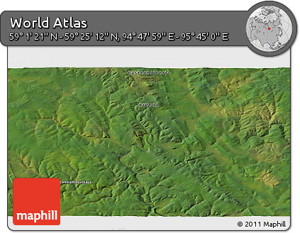 Satellite 3D Map of the Area around 59° 13' 17" N, 95° 16' 30" E