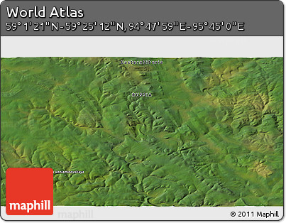 Satellite 3D Map of the Area around 59° 13' 17" N, 95° 16' 30" E